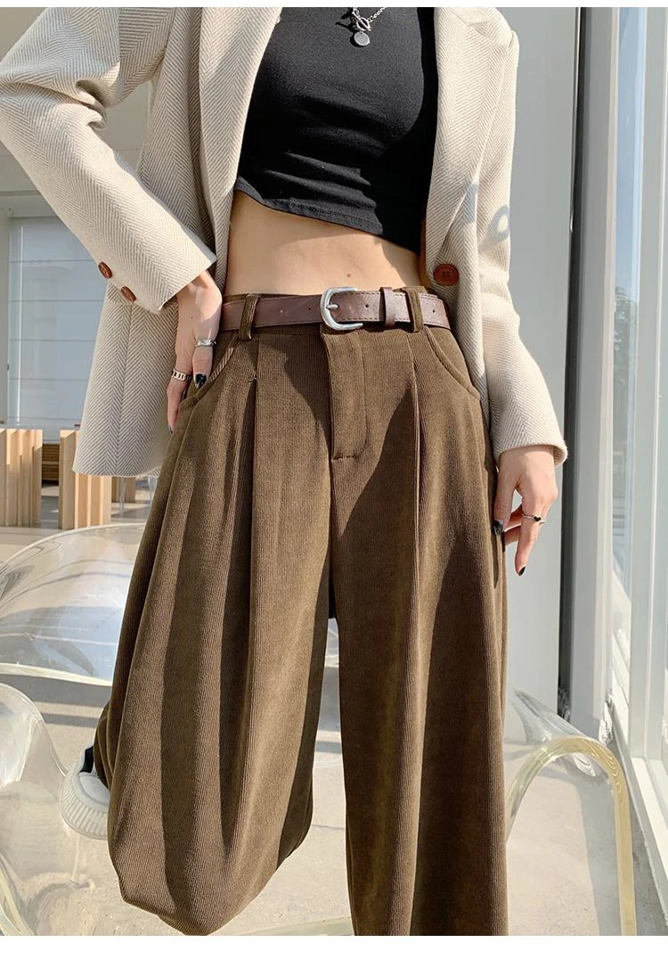 灯芯绒裤子女秋冬季2024新款爆款高腰雪尼尔直筒直筒阔腿裤垂感