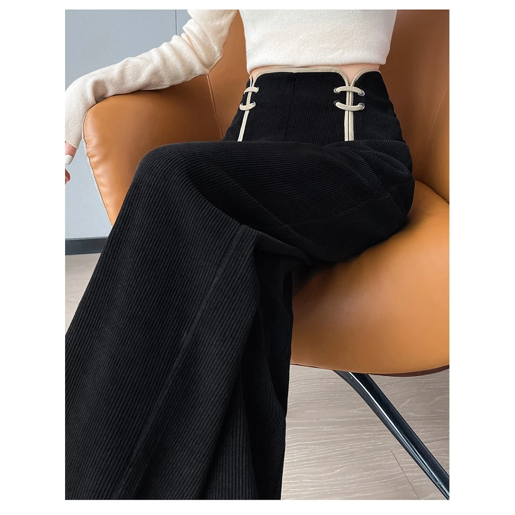 新中式春秋夏季新款高腰直筒百搭拖地休闲国风窄版阔腿拖地长裤子