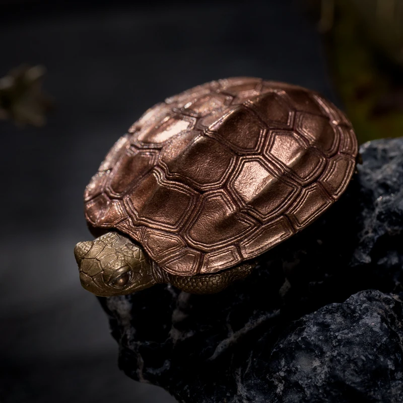 吾蟲创意黄铜紫铜镶嵌小乌龟友玩物把件镇纸案头动物摆件精致礼品