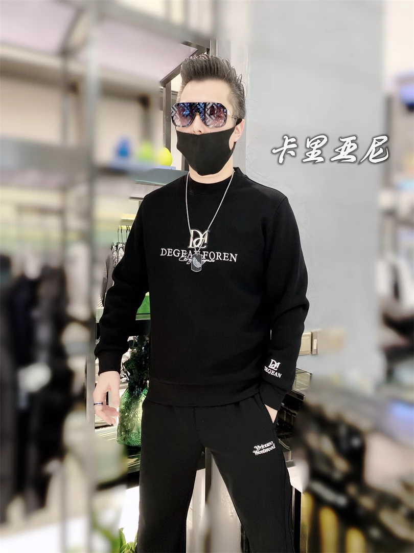 【陈先生】加绒卫衣圆领加厚秋冬长袖秋季休闲冬季潮流百搭黑色套头