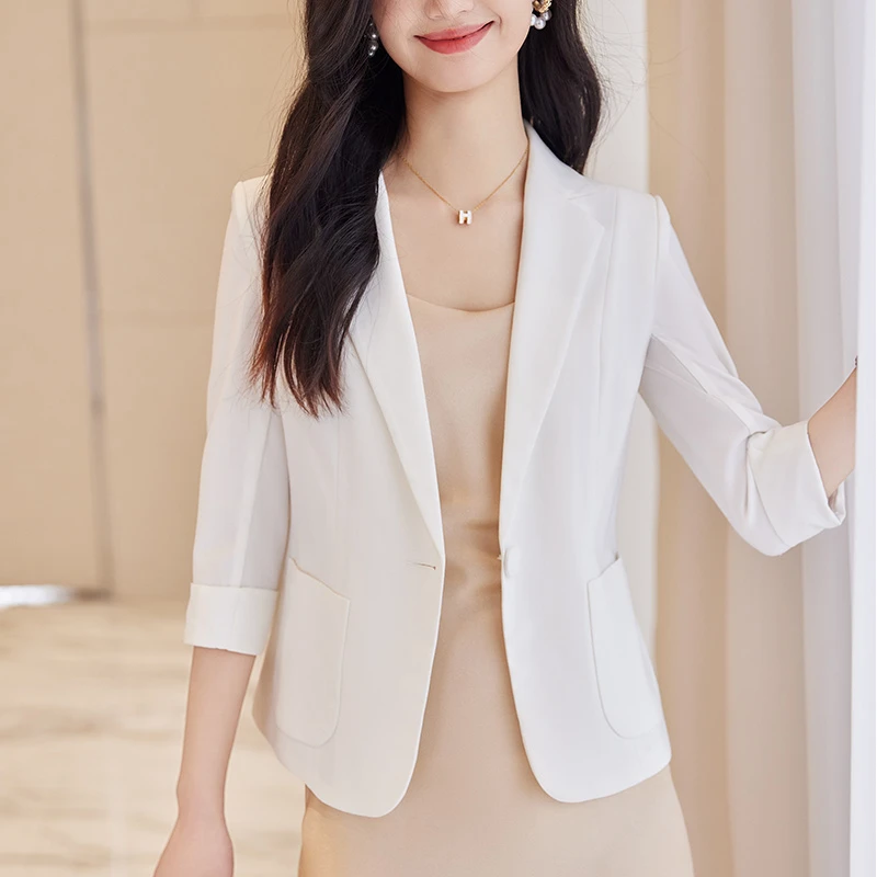 白色西装外套女夏季薄款气质修身显瘦纯色时尚小个子休闲西服上衣