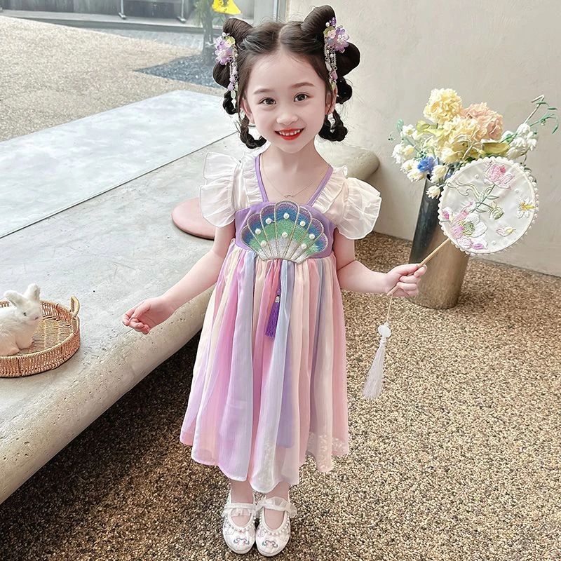 女孩夏款汉服连衣裙新款中小童宝宝夏季中国风复古公主裙子表演服