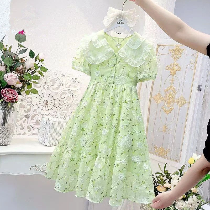 女童碎花连衣裙新款夏季儿童公主裙女孩洋气裙子大童雪纺长裙6228