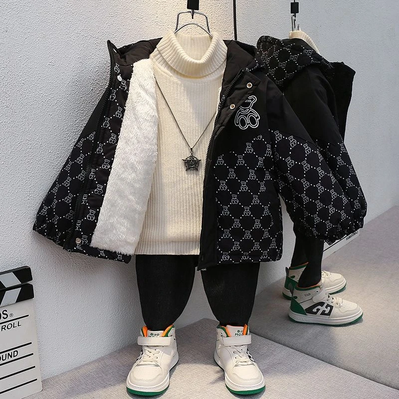 男孩小孩加绒外套夹棉网红炸街冬季派克服加厚棉衣宝宝秋冬装棉服