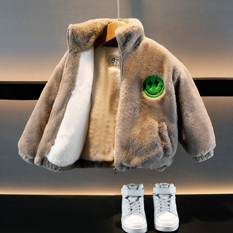 男童男孩加绒外套冬季棉衣2025儿童加厚毛毛衣冬装宝宝羊羔绒棉服