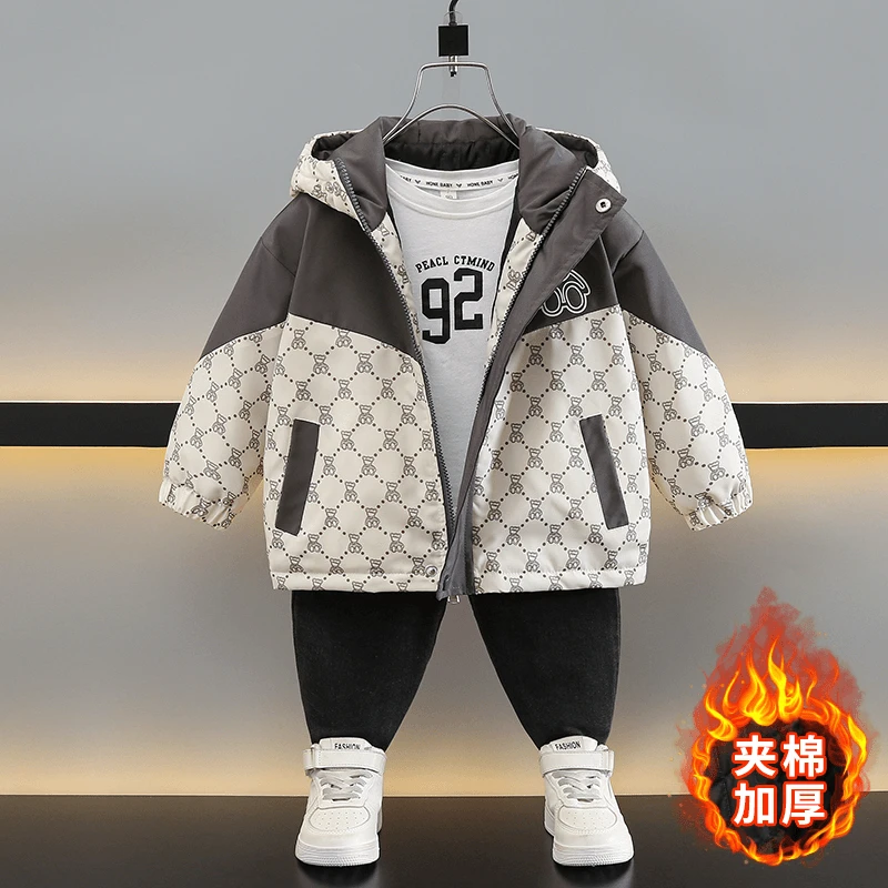 夹棉2025新款儿童保暖冲锋风衣中小童男孩男童休闲加绒上衣潮棉服