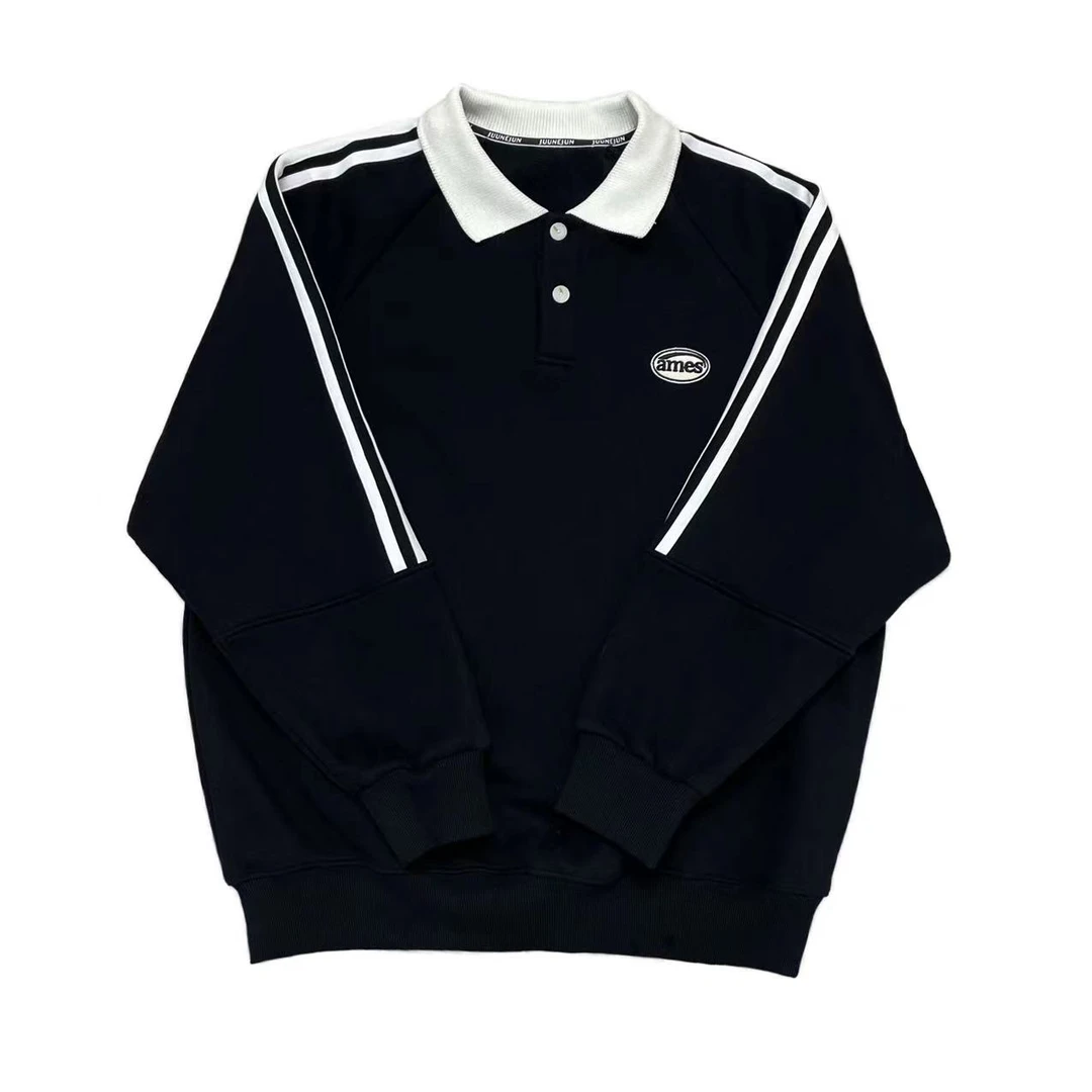 [MM+]黑色翻领休闲设计款潮流出街休闲加奥粒绒卫衣（暖暖冬日）