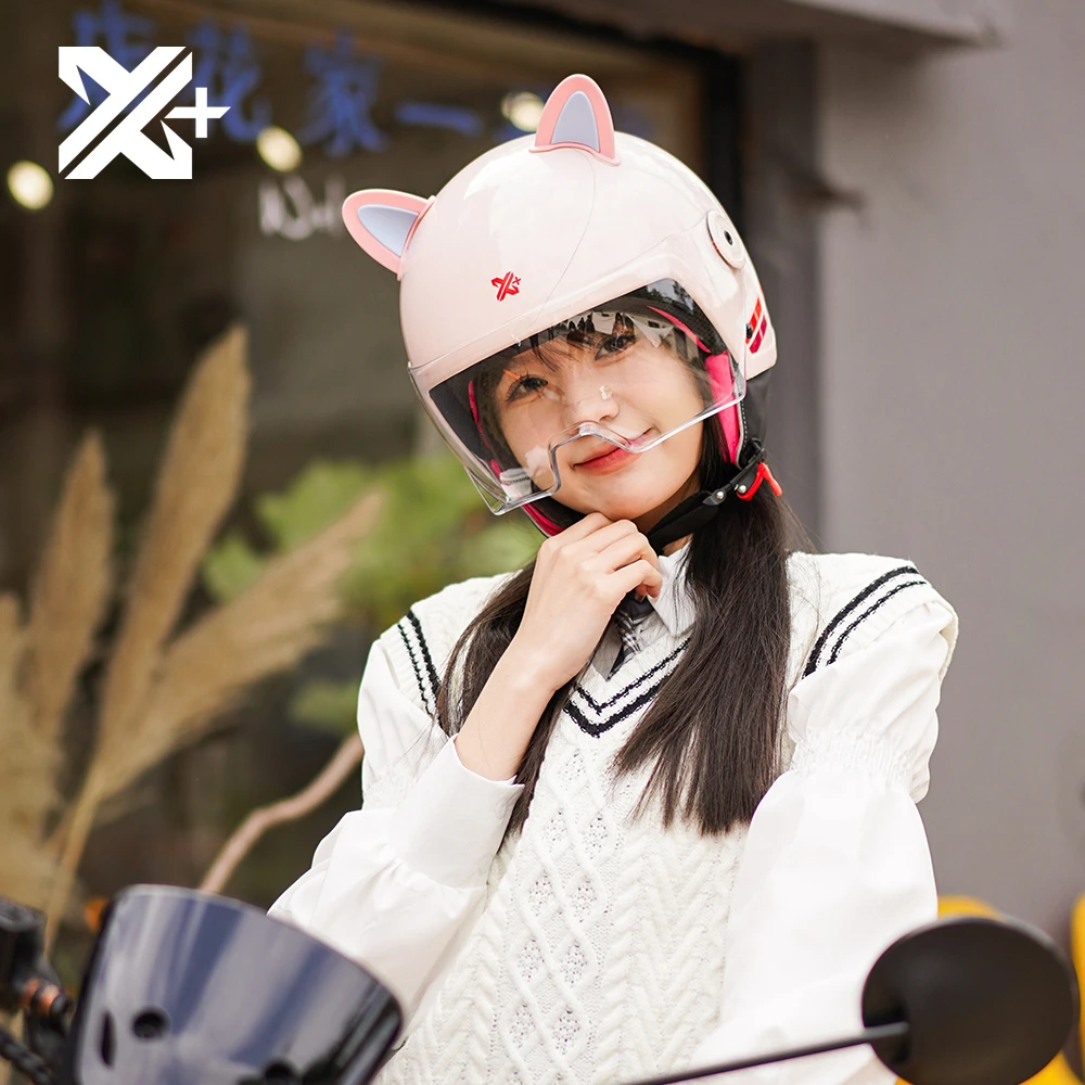 X+品牌摩托车头盔3C认证透气四季通用亲子轻便学生骑行安全帽半盔