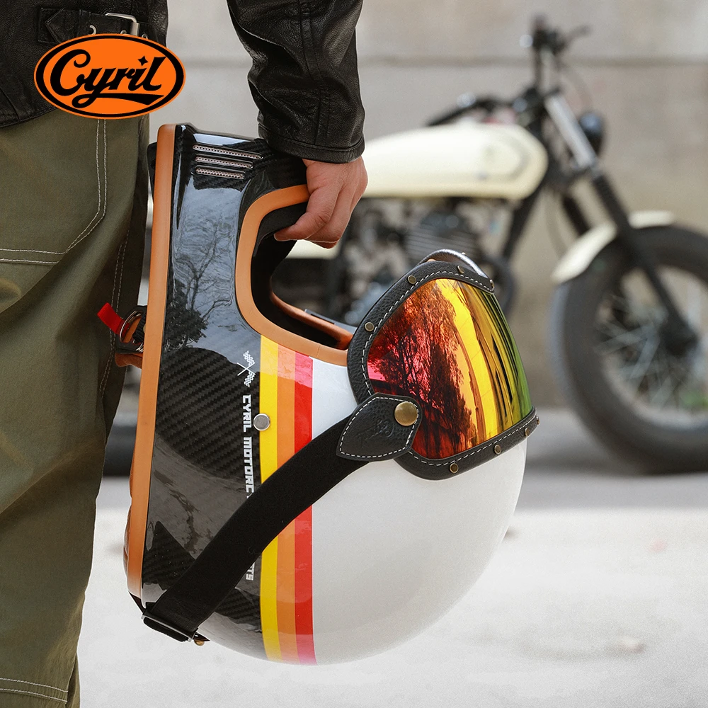 CYRIL【粉丝专享】赛罗探险家380碳纤维头盔摩托车复古机车全盔