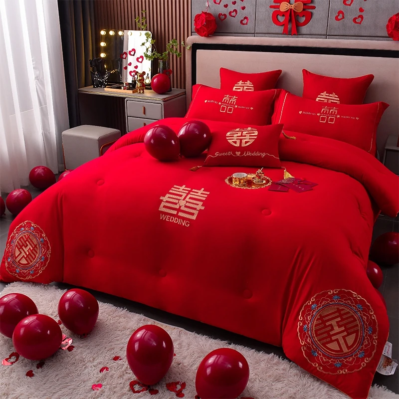 富安娜大红色婚庆喜被结婚冬被加厚保暖婚被女方陪嫁送礼被芯棉被