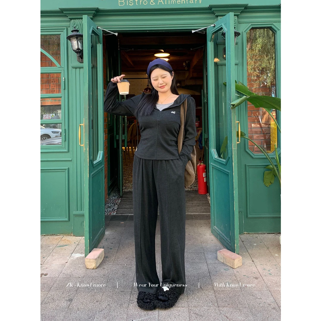 知葵微胖定制【早八天菜】秋冬慵懒感显瘦休闲两件套装12243TZ4624