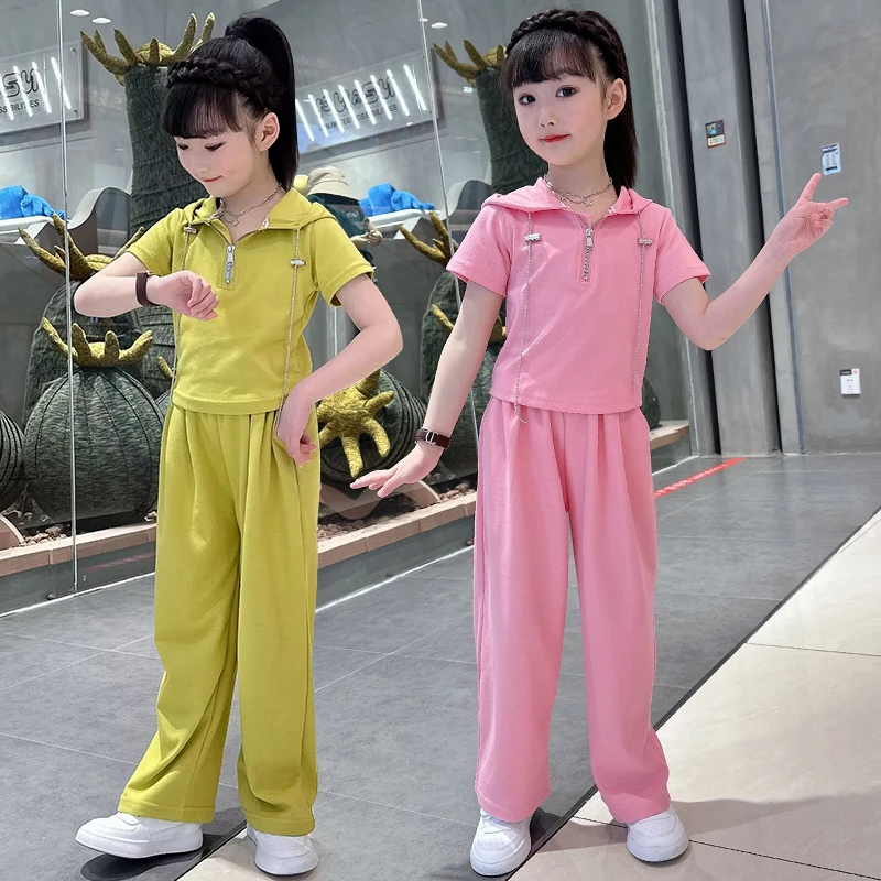 女童夏季套装2024新款洋气小学生儿童短袖运动休闲韩版两件套童装