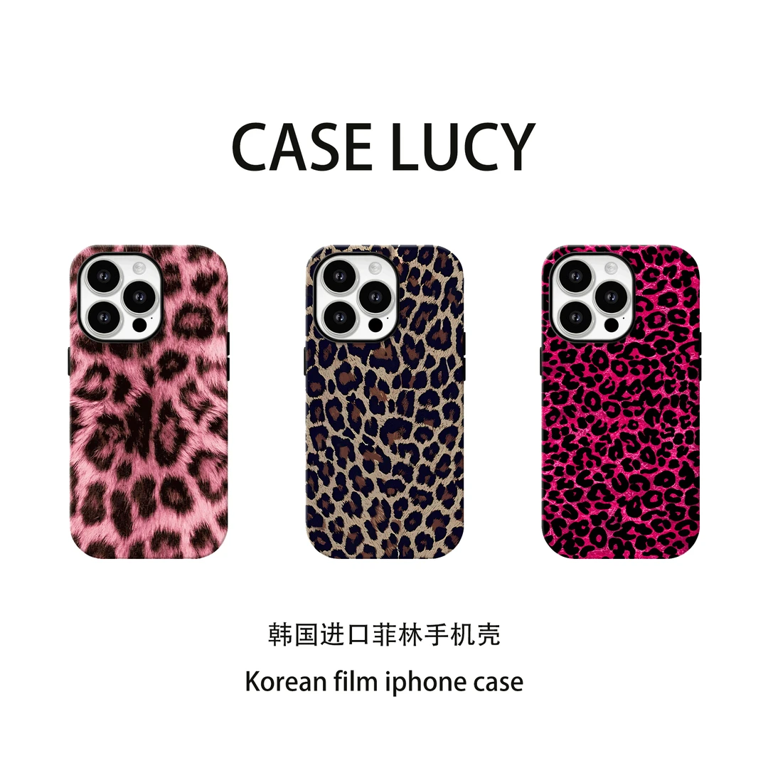 原创粉红豹纹iphone15pro max韩国菲林二合一苹果14/16手机壳适用