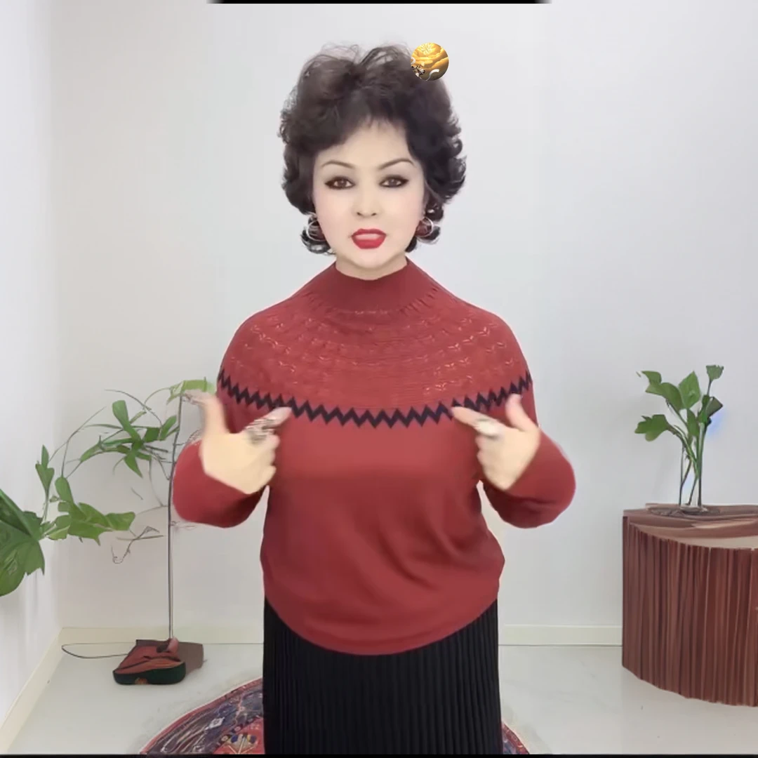 妈妈冬季加绒针织打底衫时尚洋气中老年女装加厚毛衣