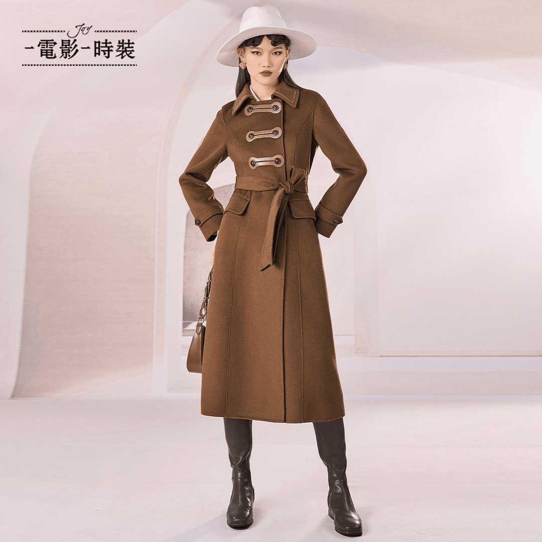 【丫头baby专属】一电影一时装双面呢特工毛呢大衣外套 FECG143591