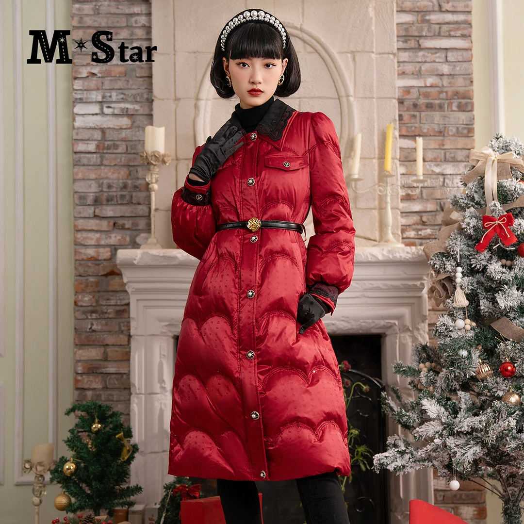 M-Star冬季鹅绒羽绒服长款外套女士加厚保暖气质休闲 SEDI143548
