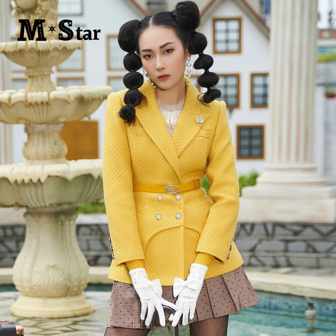 M-Star冬季新款黄色复古西装毛呢外套气质休闲显瘦女 SCBG144533