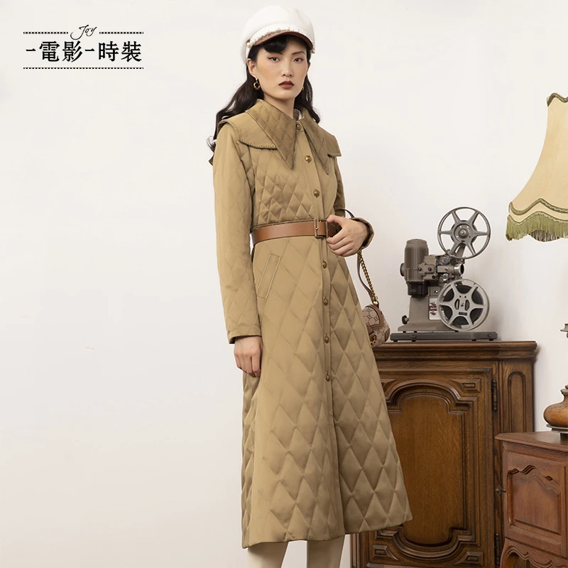 电影时装冬季复古polo领长款羽绒外套女（不含腰带）   FA144D8412
