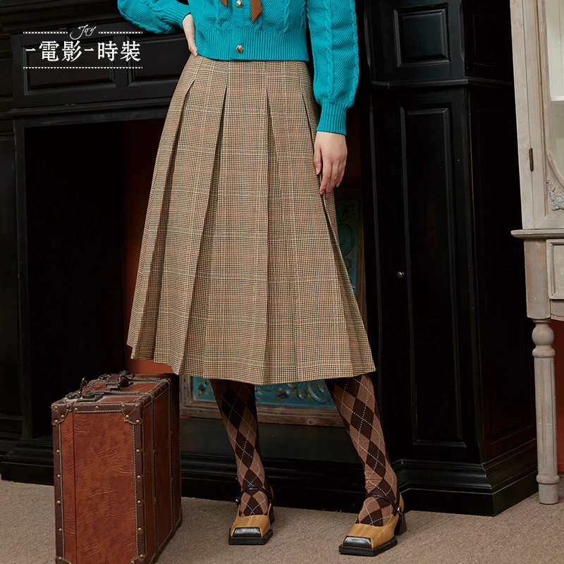 【薛凯琪同款】电影时装复古压褶格子半身裙女款中长款FCGQ144547