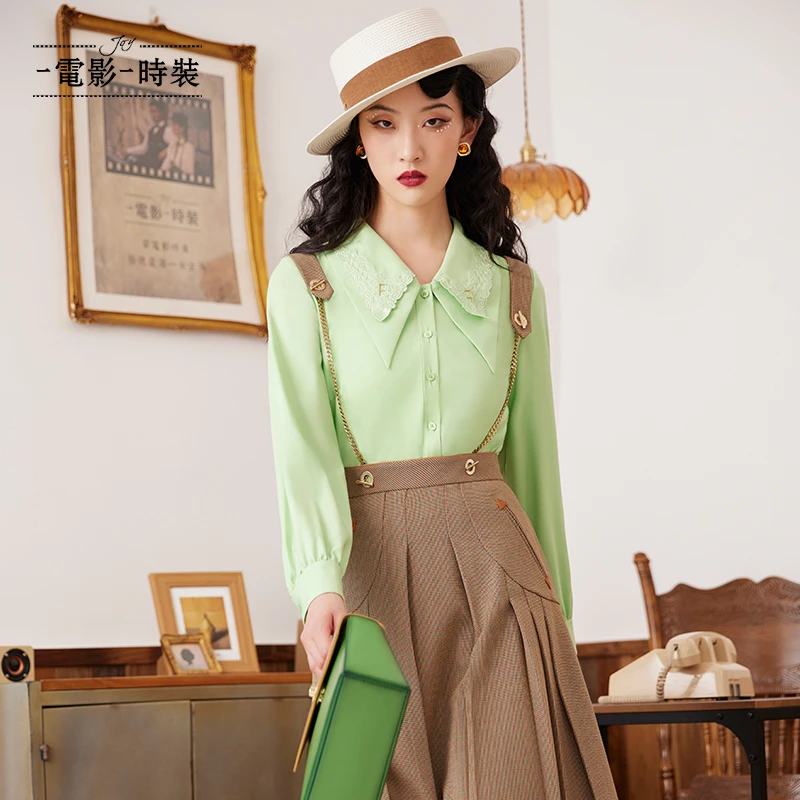 电影时装春季翻领刺绣重工钉珠长袖衬衫女FEIS114525