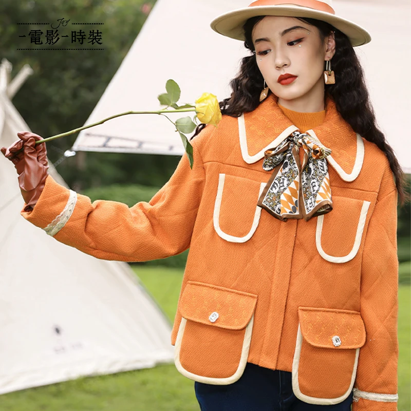電影時裝冬季新款小香风翻领短款羽绒服女（不含围巾）FCBI142505