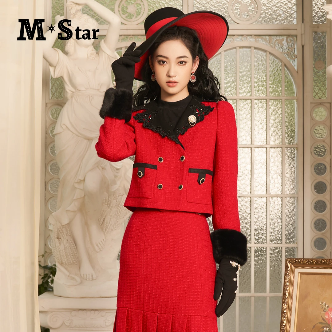 M-Star冬季新款短外套小洋装上衣气质休闲时尚百搭女 SCJG143584