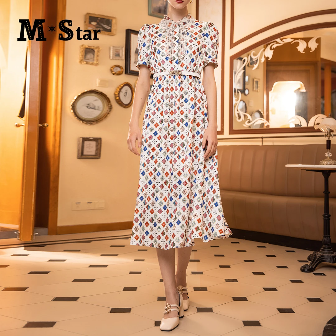 M-Star新款复古时尚百搭感法式格纹连衣裙SCBL122346