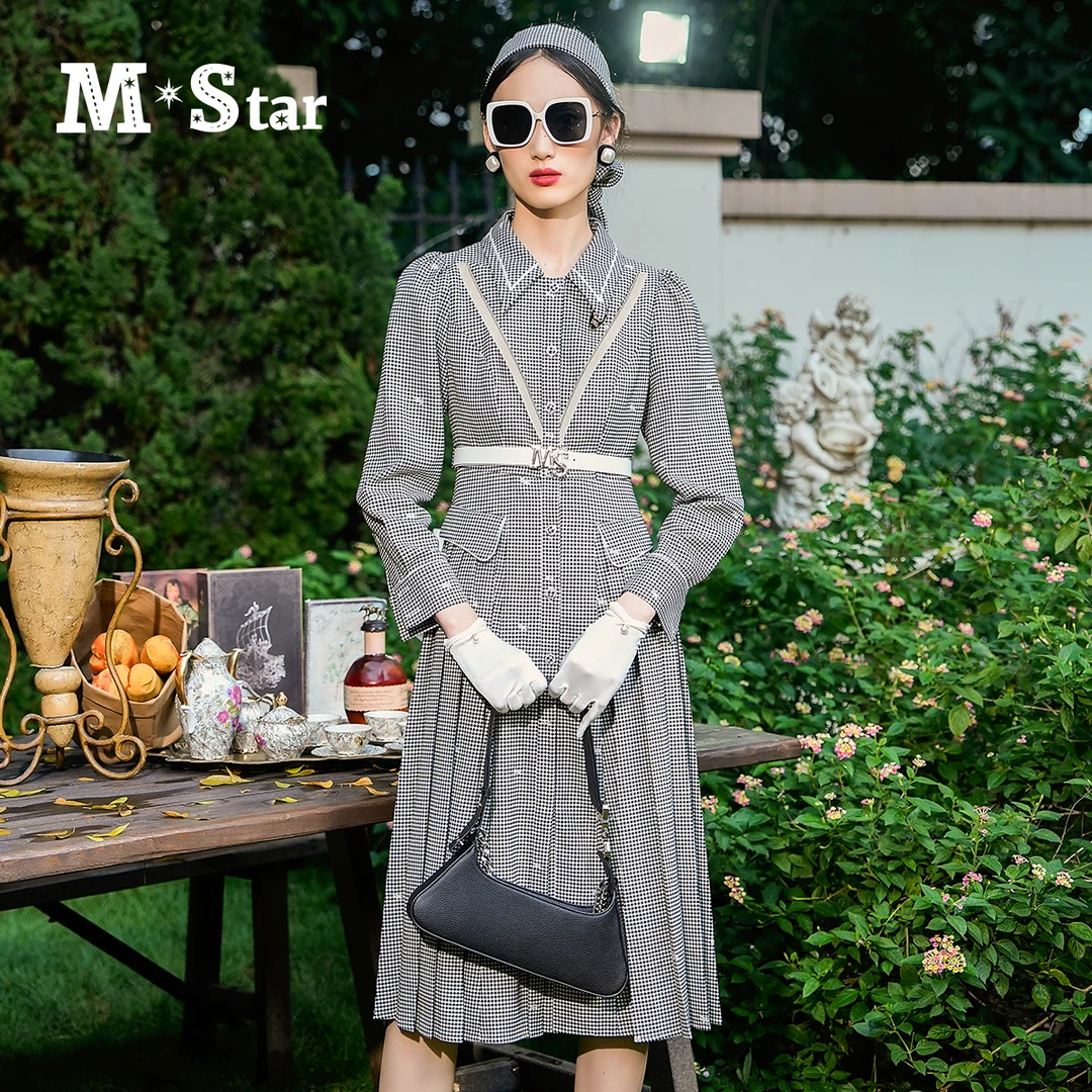 M-Star新款法式复古格子西装连衣裙显瘦裙子气质时尚女SEKL112562