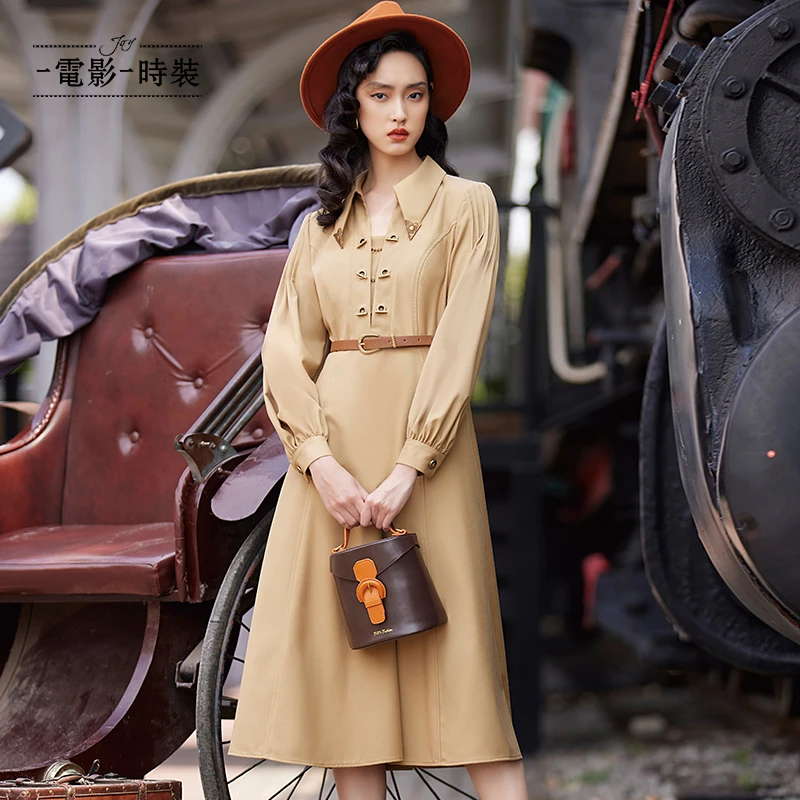 一电影一时装春季复古格纹长袖女装连衣裙独特漂亮FCEL133593