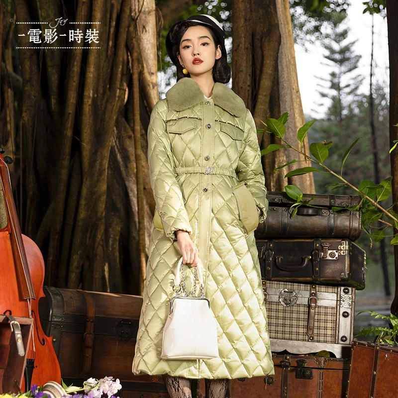 一电影一时装气质加厚长款羽绒服菱形毛领显瘦女FCDI146658