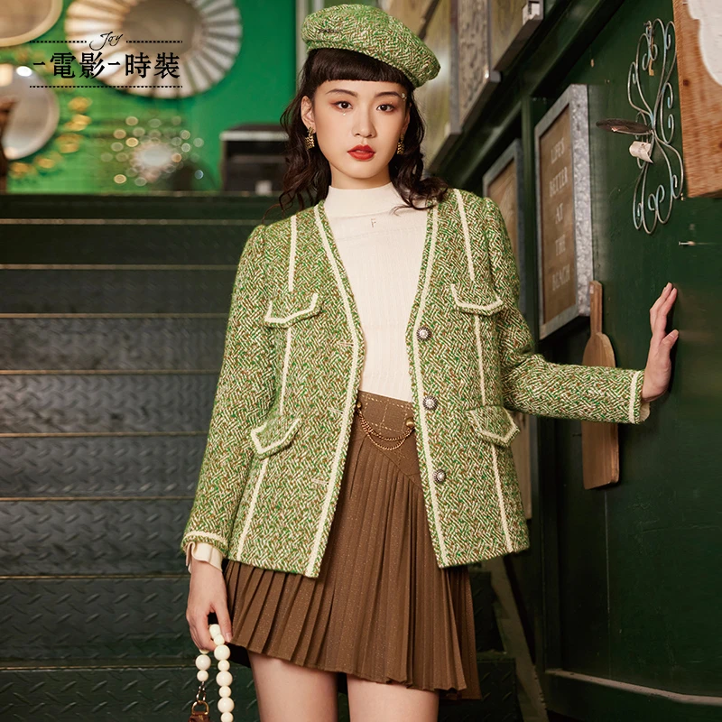 一电影一时装冬季新品复古时尚织带撞色小香风外套女FCQG147587