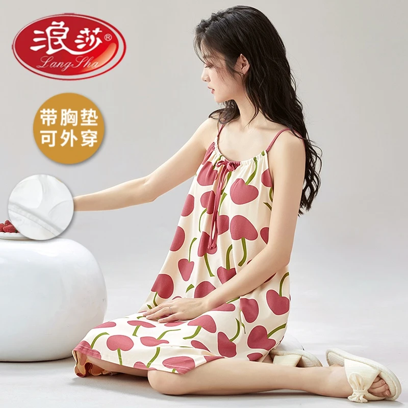 浪莎吊带睡裙女夏季甜美公主风带胸垫连衣裙睡衣宽松防走光家居服