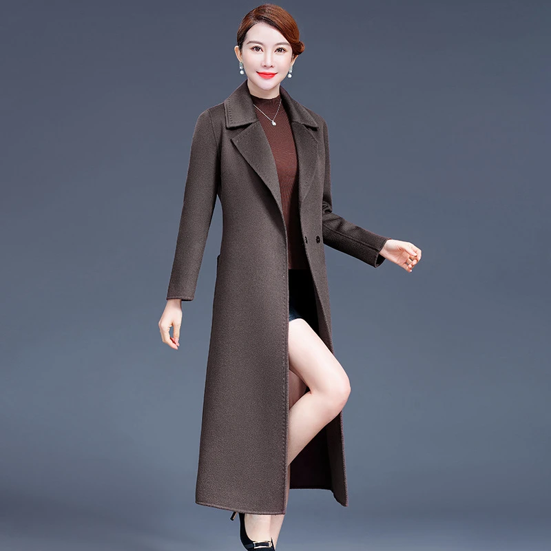 2025年冬季新款双面呢大衣女士西装领长款过膝气质修身羊毛呢外套