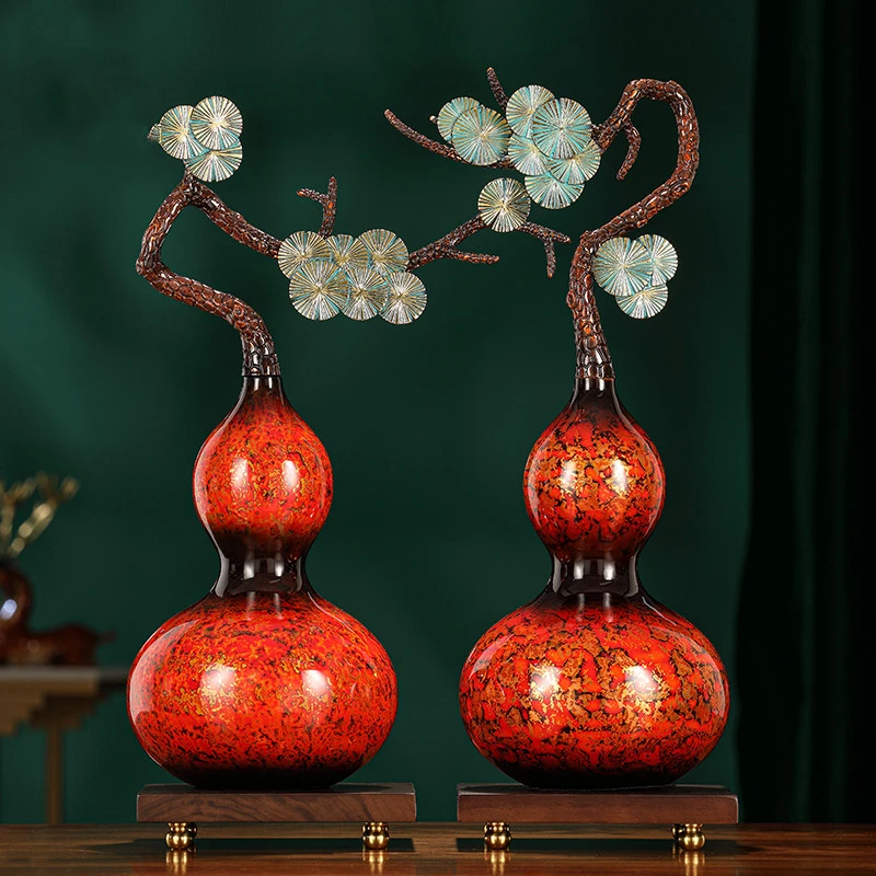 铜彩绘向阳花葫芦中式客厅玄关电视柜博古架摆件轻奢家居装饰品