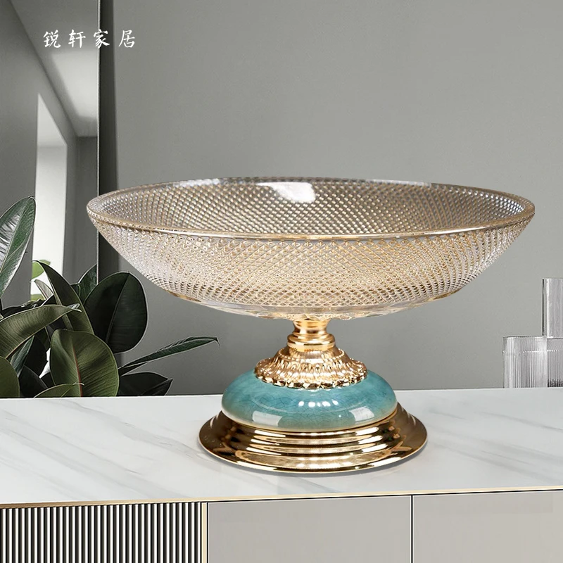 轻奢陶瓷玻璃果盘茶几装饰水果盘糖果盘干果盘客厅餐桌样板间摆件