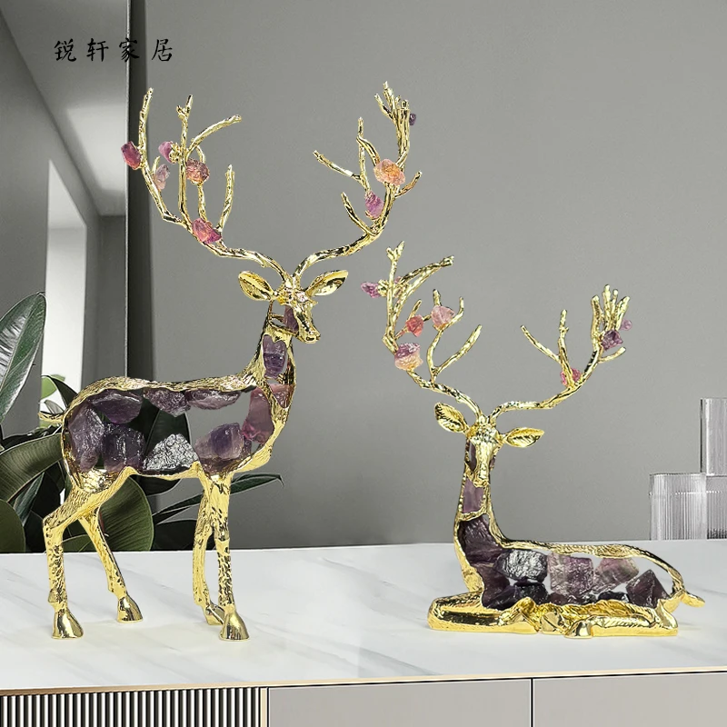 现代紫色体鹿摆件玄关酒柜高档装饰轻奢艺术家居装饰品摆件
