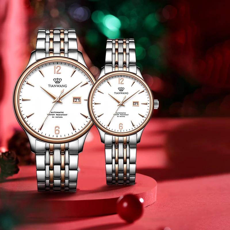 【情侣对表】天王昆仑系列钢带商务自动机械情侣表防水男女黑5845
