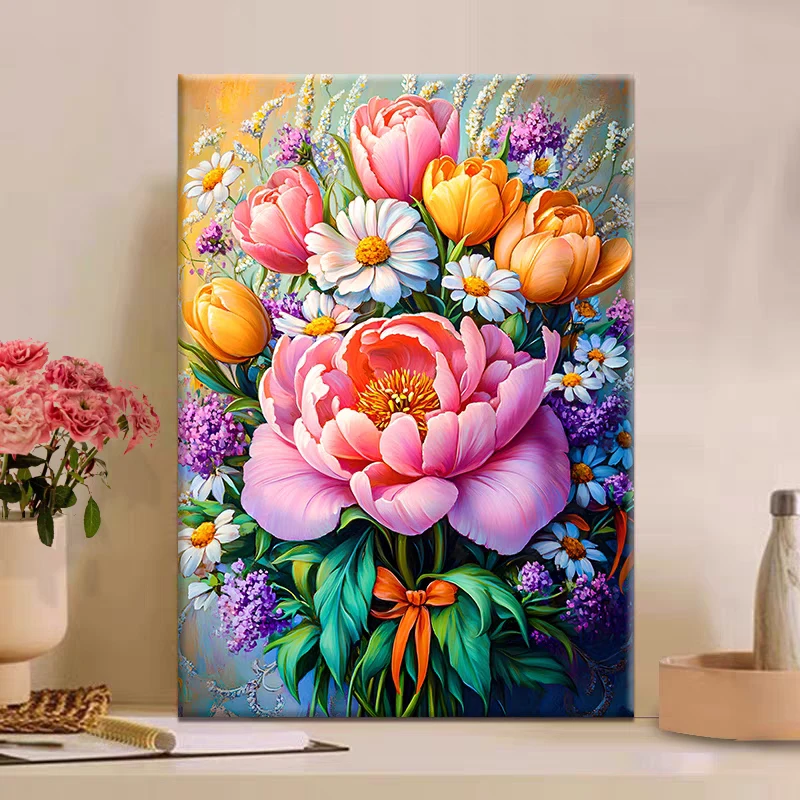 【惜牡丹花】大颗粒画布红线条diy数字油画解压治愈手工涂色装饰画