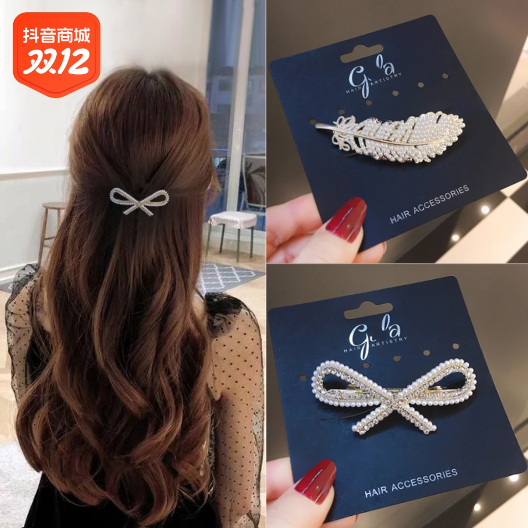 韩式后脑勺蝴蝶结百搭弹簧夹顶夹一字夹时尚仿发卡横夹头饰气质