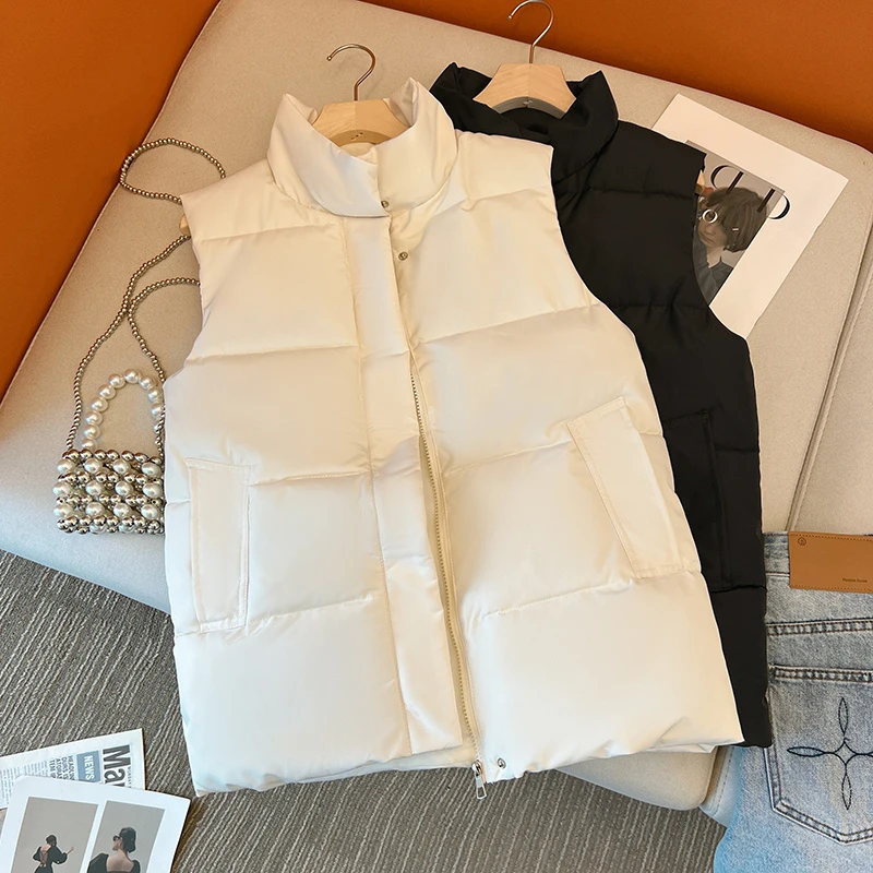 Abc 胖mm新款棉服马甲女百搭宽松短款外穿秋冬马夹背心黑色潮201