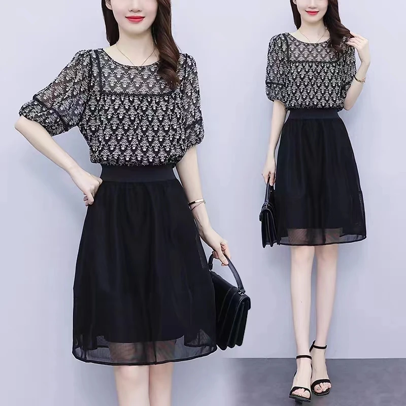 【D023】2023夏季新款假两件连衣裙修身显瘦时尚气质小个子A字裙