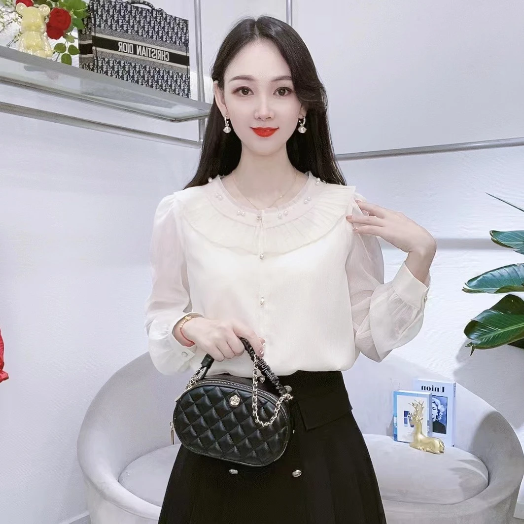 A7112新款时尚长袖女气质减龄衬衫百搭轻职风洋气打底上衣