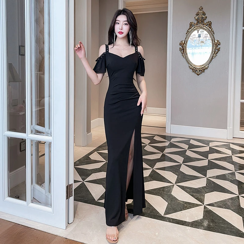 夜总店性感吊带连衣裙露肩晚礼服夜场衣服柔式工装足浴技师工作服