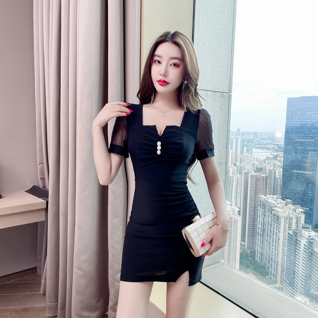 夜总店气质黑色连衣裙女显瘦包臀短裙子新款小黑裙足浴性感工作服