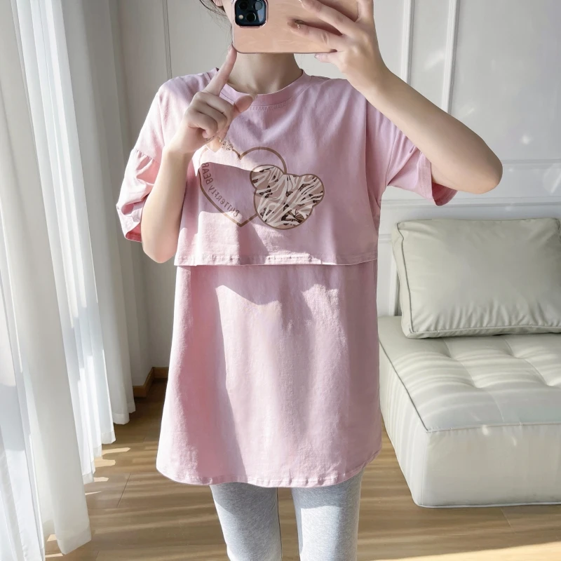 哺乳期短袖上衣夏季外出中长款辣妈时尚洋气妈妈喂奶可穿潮装夏装