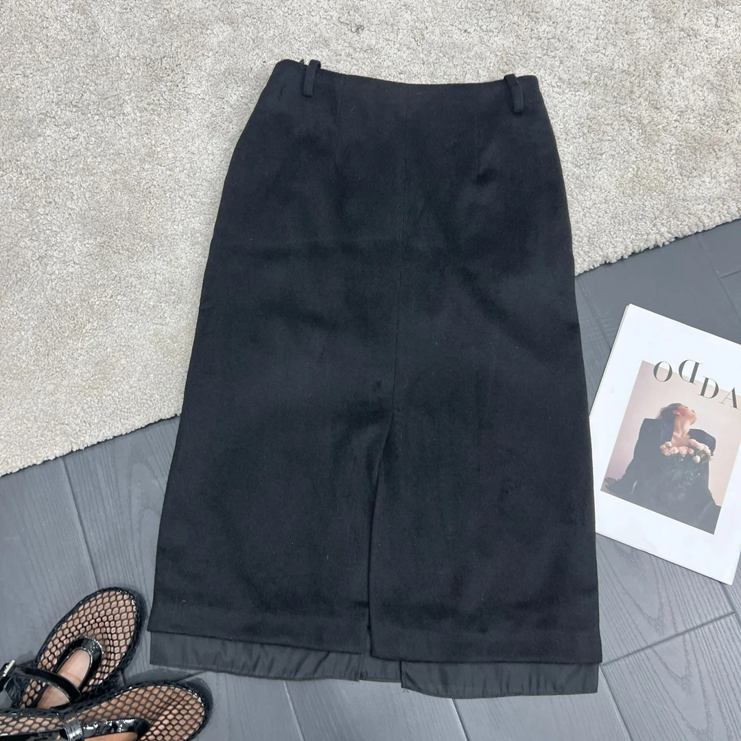 【Azlg】特 跑单永久小黑屋  黑色毛呢直筒半裙BQA521