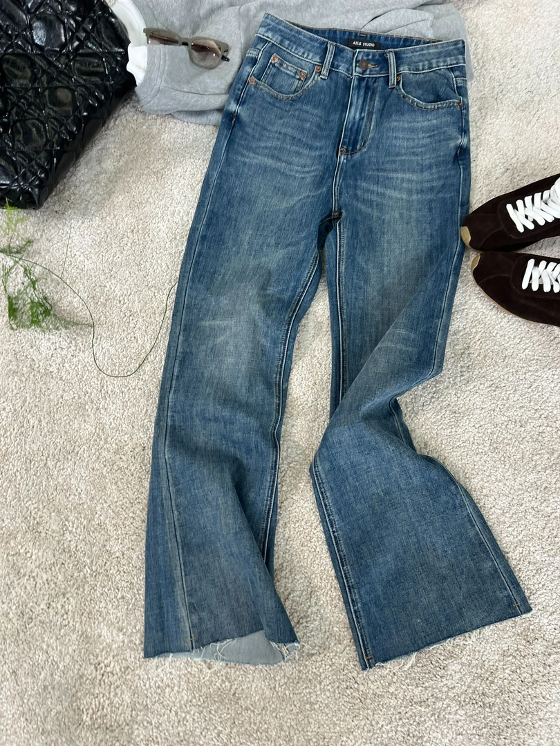 【Azlg】夏季薄款提臀收腹百搭高比例棉水洗中高腰微喇喇叭裤23633