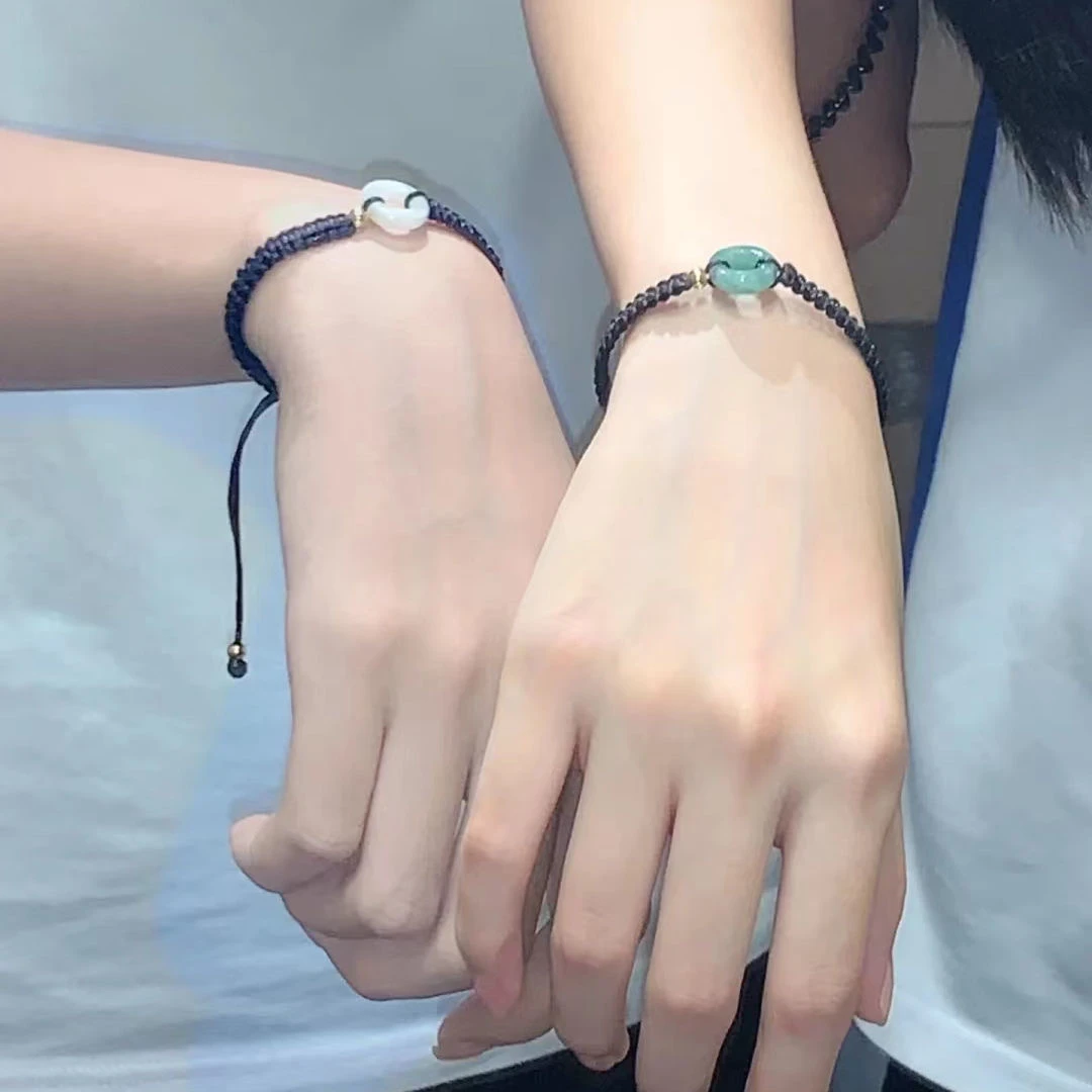 合金布艺手链 平安喜乐手链平安扣情侣编织手绳ins轻奢小众高级