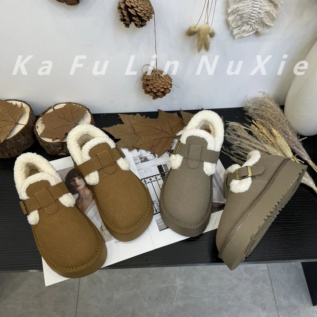 【卡芙琳shoes】保暖加绒厚底棉鞋毛毛扣带勃肯雪地靴女冬季新款