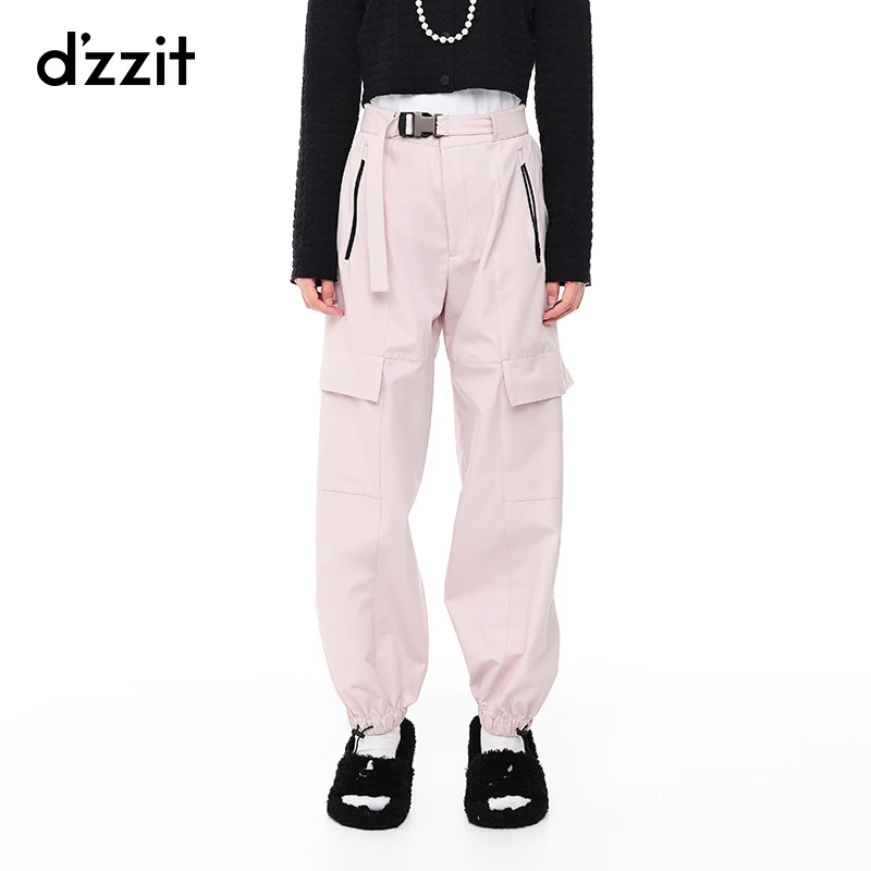 dzzit地素工装风束脚抽绳设计纯色阔腿运动宽松长裤女3E4Q4101G